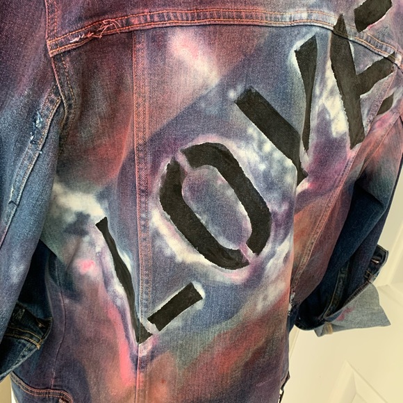 Custom “LOVE” graffiti distressed denim jacket - Picture 7 of 12